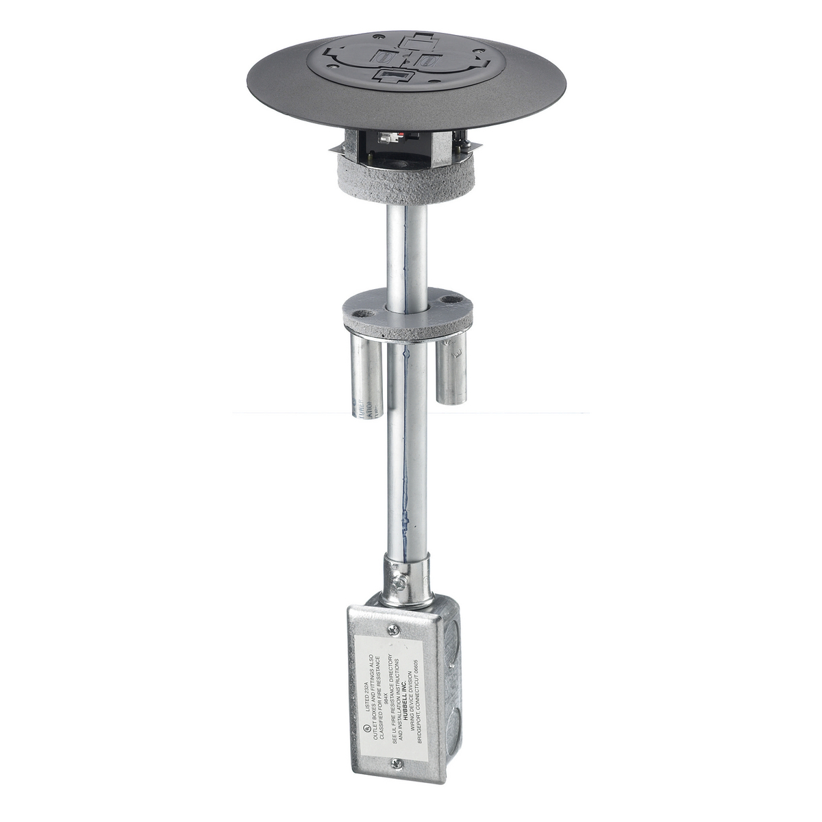 In-Floor Delivery Systems, Fire-Rated Poke-Throughs, 2x2 Flush Duplex Series, Complete Unit, Black