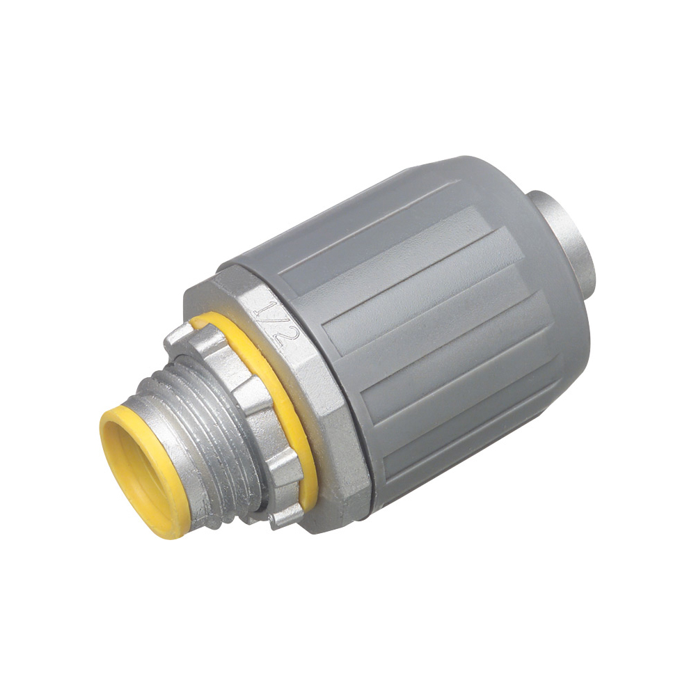 SNAP2IT zinc die-cast, push on, metallic, liquid tight connector. Trade Size 1/2". With Insulated throat.