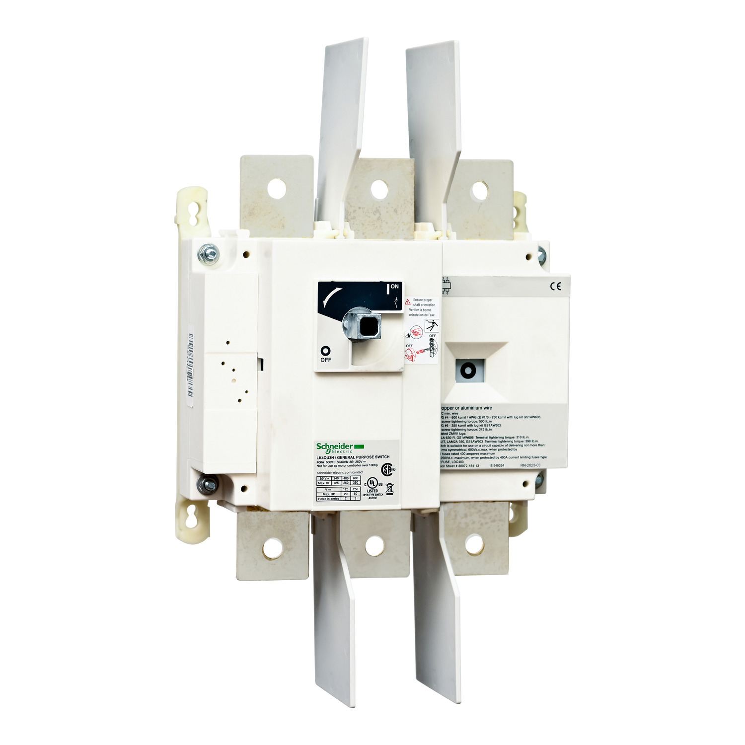 Disconnect Switch, TeSys LK, nonfusible, 400A, 600 V, HP rated, 3 pole, rotary handle, up to 200kA SCCR