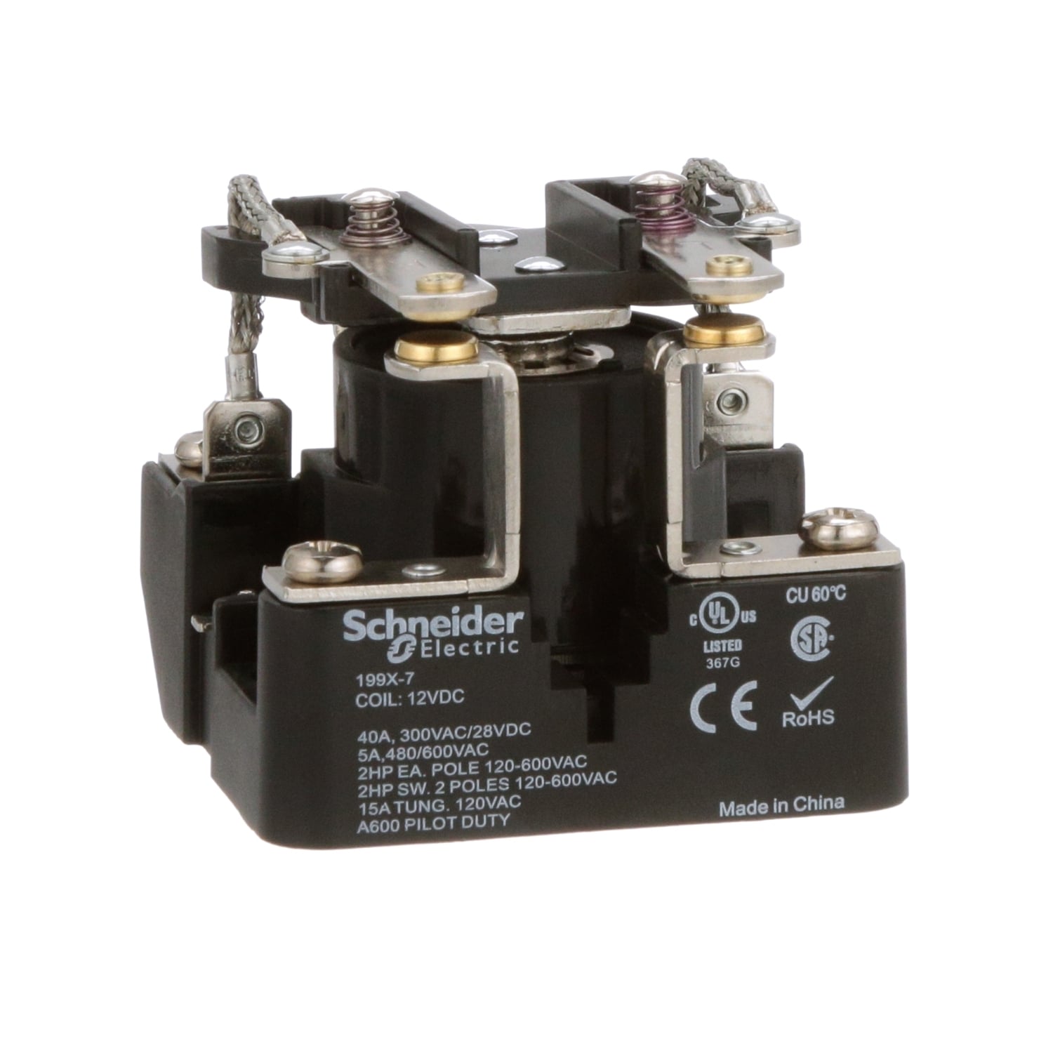 Power Relay, DPST-NO, open cover type, screw terminal, 40A, 12V DC, 1NO