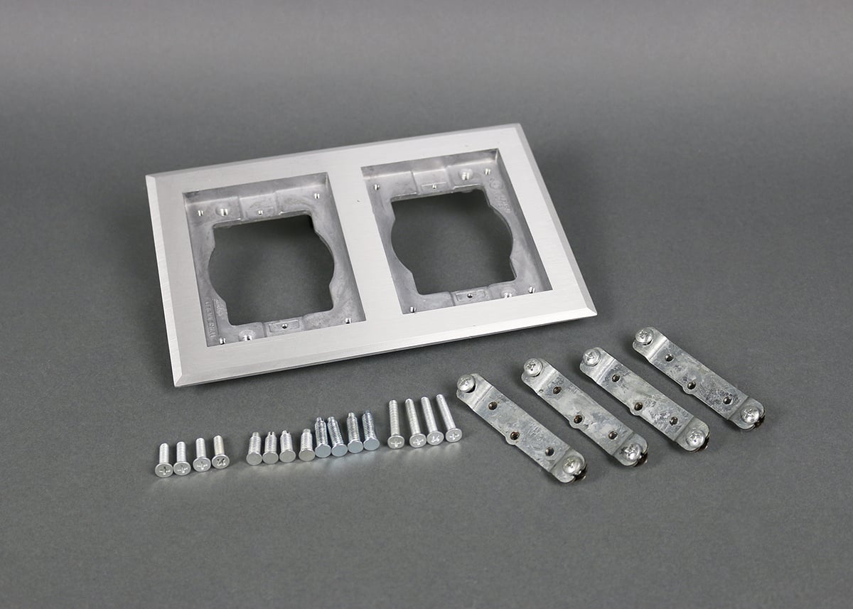 Floor Box Cover Plate Flange; Brushed Aluminum, Two Gang