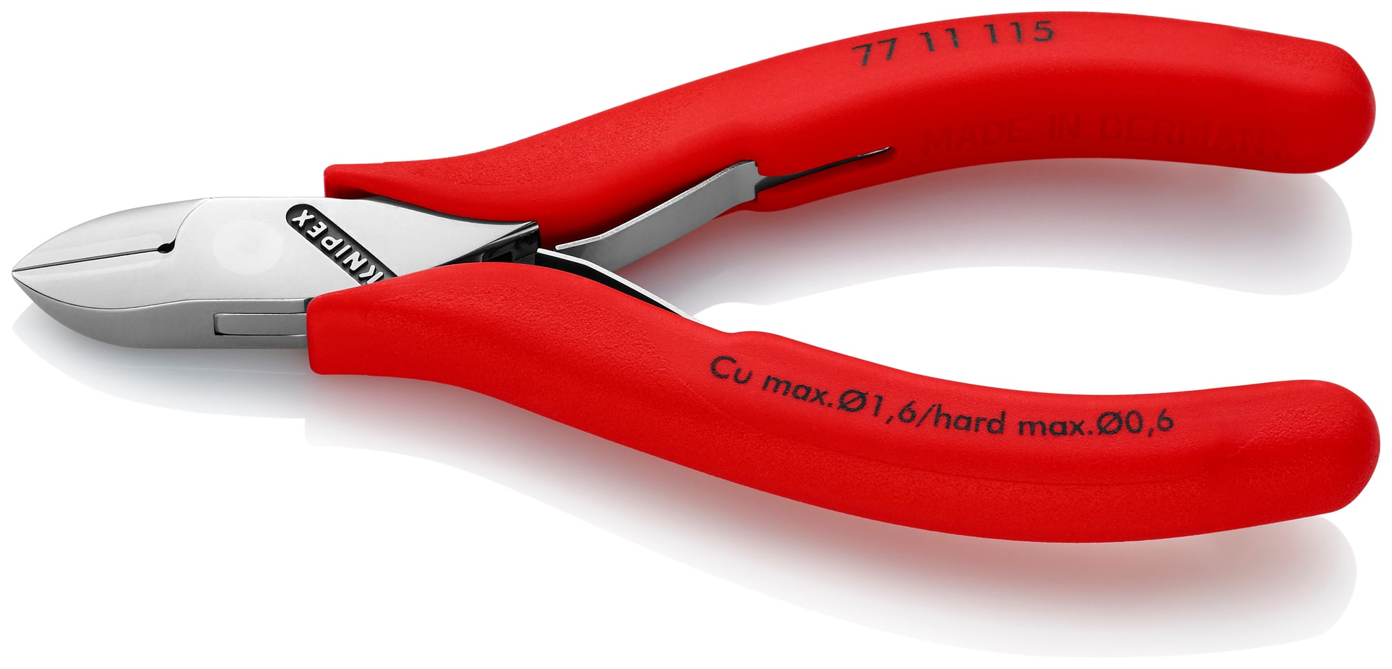 Electronics Diagonal Cutters, 4 1/2 in., Single component, Polished, Semi-flush with Small Bevel Cut, Oval Head, Up to  1/64 in. Hard Wire