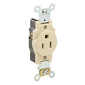 15 Amp, 125 Volt, Industrial Heavy Duty Grade, Single Receptacle, Straight Blade, Self Grounding, Red