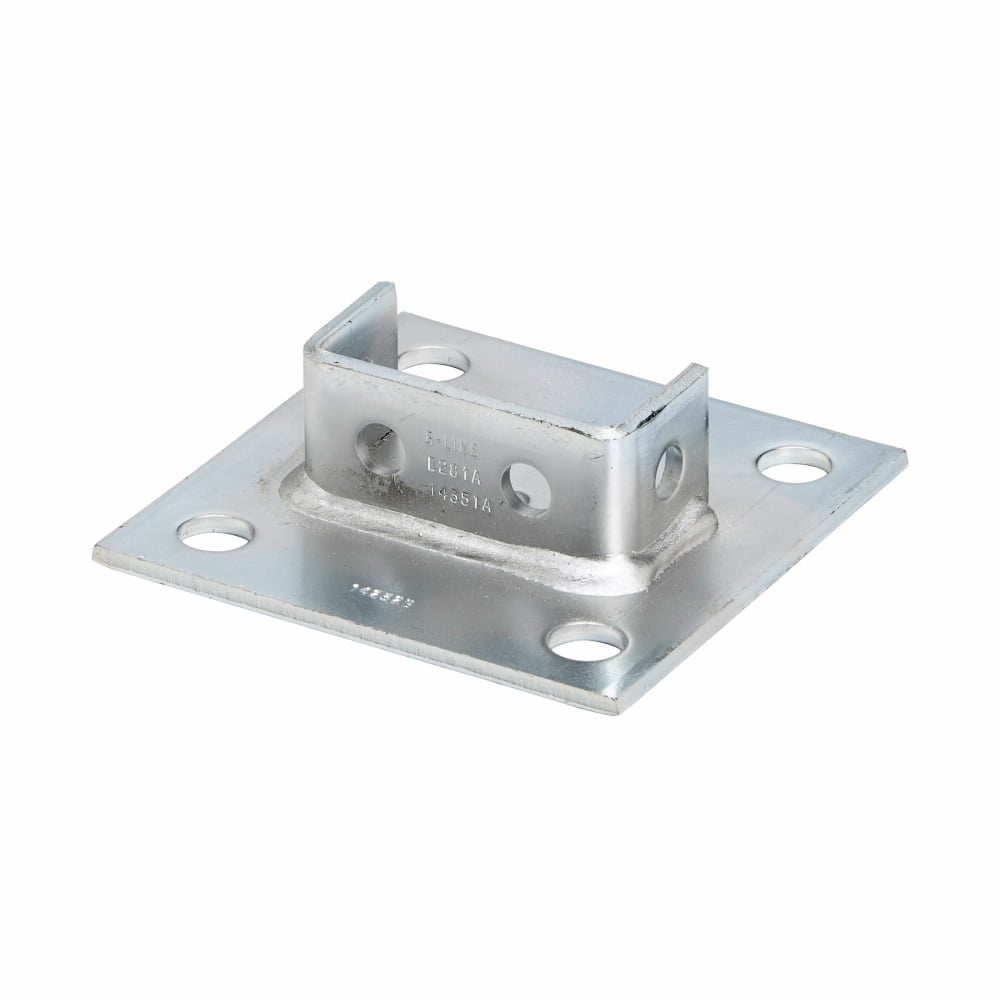 Eaton B-Line series post base, 1.62" H x 6" L x 6" W, Steel, Electro-plated, Fits channel type B22A, B, C, Square post base, centered