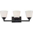 Mobili 3 Light Vanity Fixture with Satin White Glass Aged Bronze