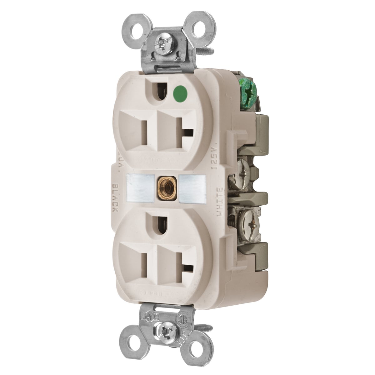 Straight Blade Devices, Receptacles, Duplex, Hospital Grade, 2-Pole 3-Wire Grounding, 20A 125V, 5-20R, Light Almond, Single Pack.
