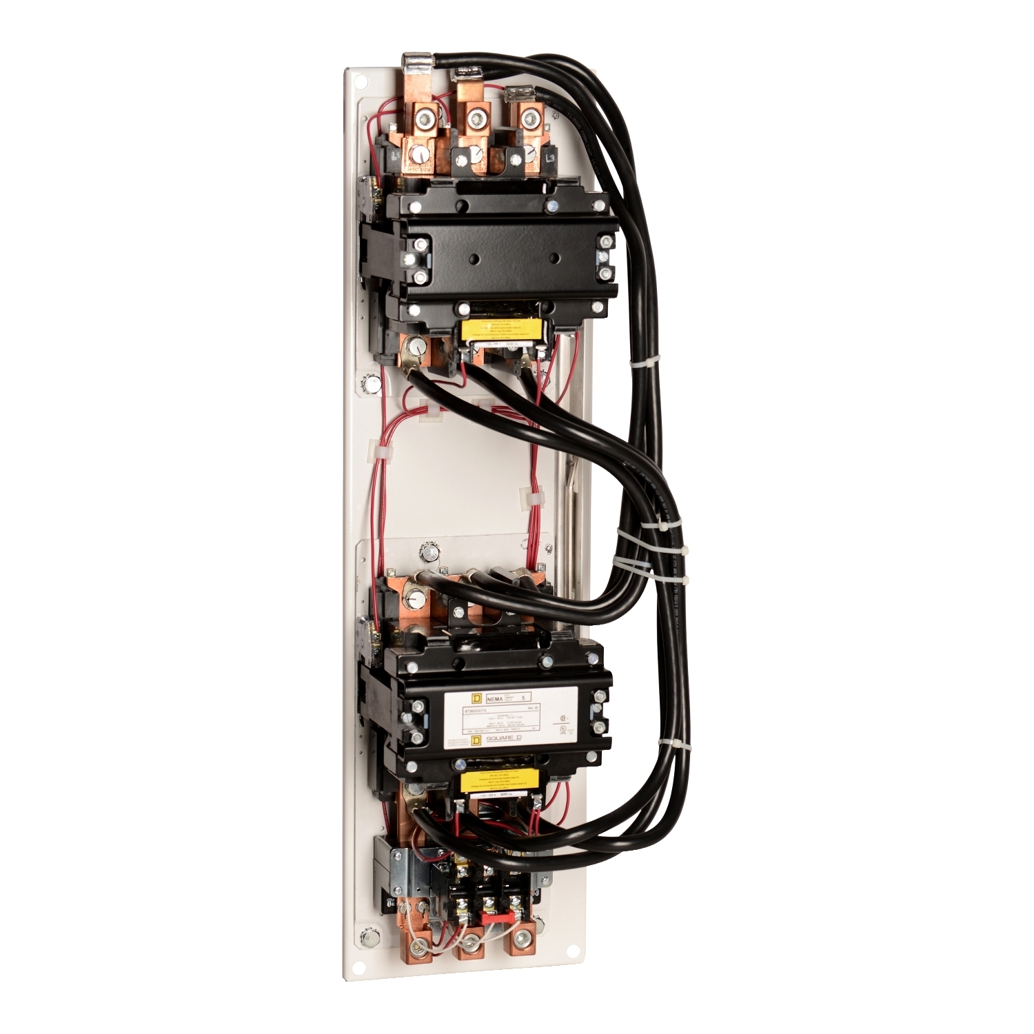 NEMA Starter, Type S, reversing, vertical, Size 5, 270A, 200 HP at 575 VAC, 10 kA SCCR, 3 phase, 3 pole, melting alloy overload, 120 VAC coil, open