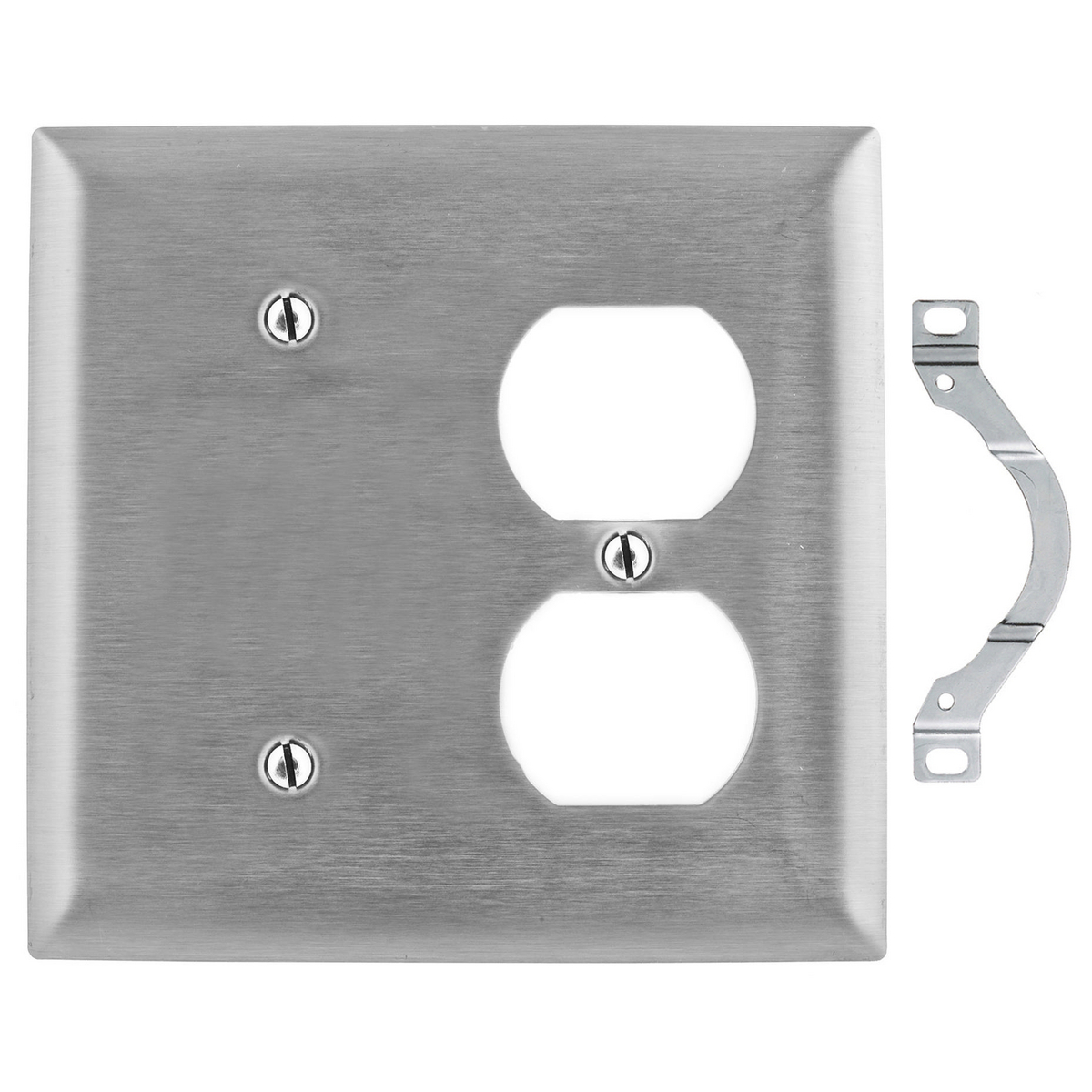 Wallplates and Boxes, Metallic Plates, 2- Gang, 1) Blank 1) Duplex Opening, Standard Size, Stainless Steel