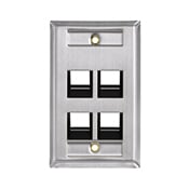 4-Port Angeled Quickport Wallplate with ID Windows, Single-Gang, Stainless Steel