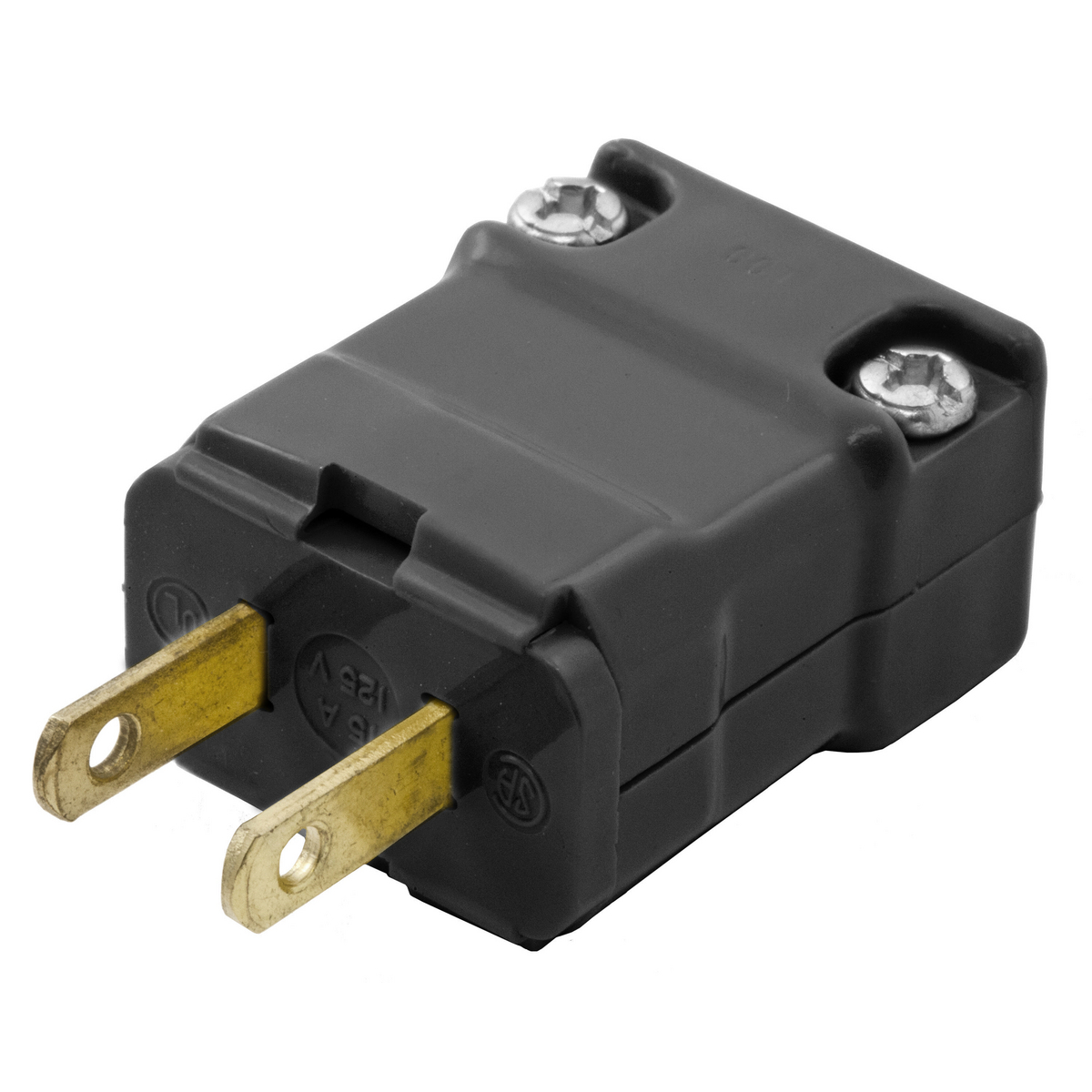 Straight Blade Devices, Male Plug, Valise Series, Industrial/Commercial Grade, Straight, 2-Pole 2-Wire Non- Grounding, 15A 125V, 1-15P, Black, Single Pack, Polarized.