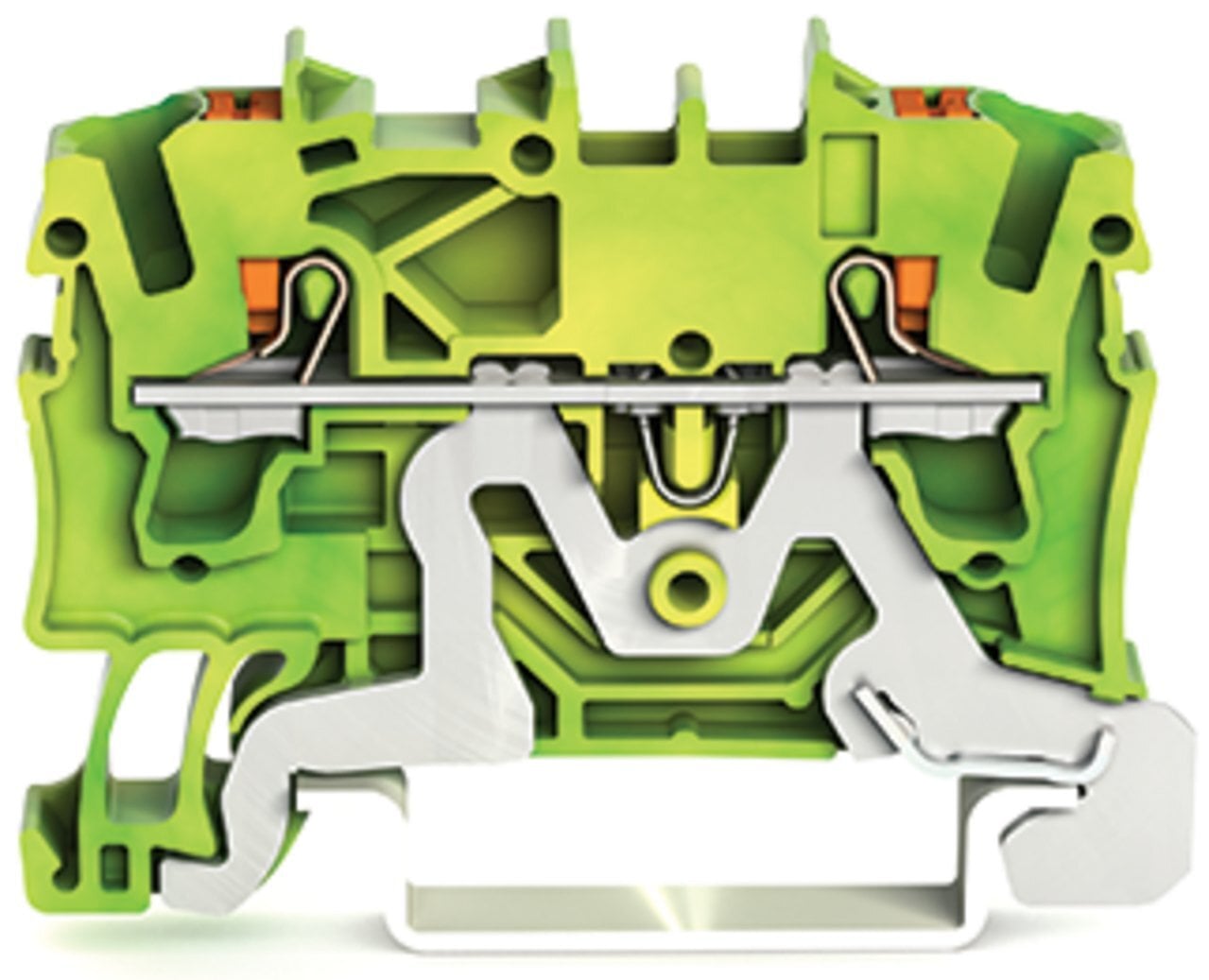 2-conductor ground terminal block; with push-button; 2.5 mm; with test port; side and center marking; for DIN-rail 35 x 15 and 35 x 7.5; Push-in CAGE CLAMP; 2,50 mm; green-yellow