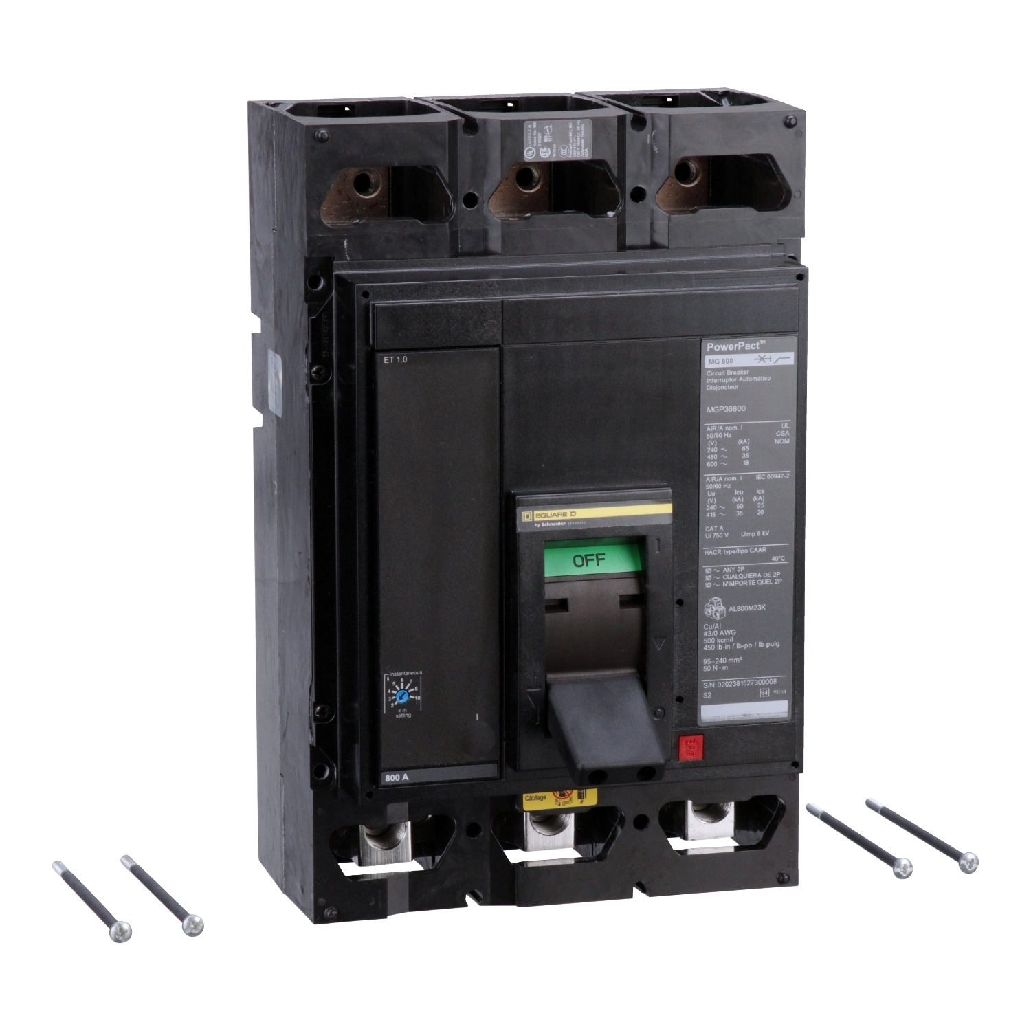 Circuit breaker, PowerPacT M, 450A, 3 pole, 600VAC, 18kA, lugs, ET 1.0, 80%