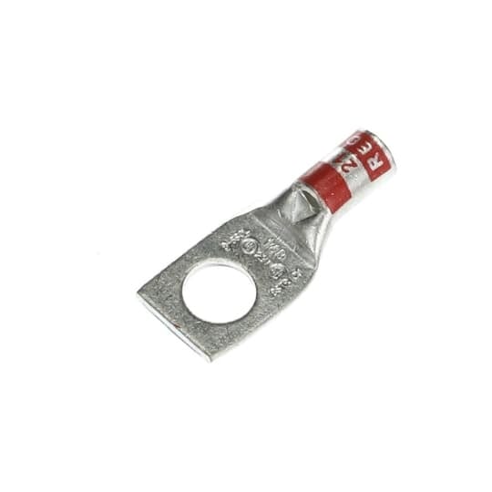 Copper One-Hole Lug, Standard Barrel, Peep Hole, Max 35kV, Wire Size #8 AWG, 5/16 Inch Bolt Size, Tin Plated, Die Code 21, Die Color Code Red