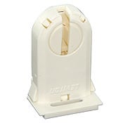 Linear fluorescent lampholder, T8/T12 (G13 base) medium bi-pin with lamp-lock, tall profile (30mm) lamp center  slide-on mounting 660W-600V white.