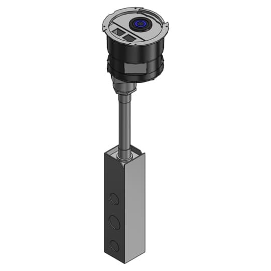 Poke Through Base Unit, Length 19-3/4 Inches, Diameter 7-1/2 Inches, Hub Size 1/2 Inch, Galvanized Steel, 30A/250V Locking Receptacle, 2 Communications Receptacles