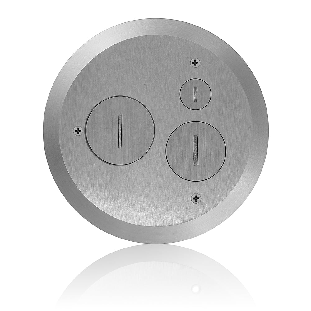 Cover Plate for Concrete Floor Box System, 1 Screw Cap   2 Data Caps, Nickel Plated, For use with FBBOX-GY and FBLEV-GY