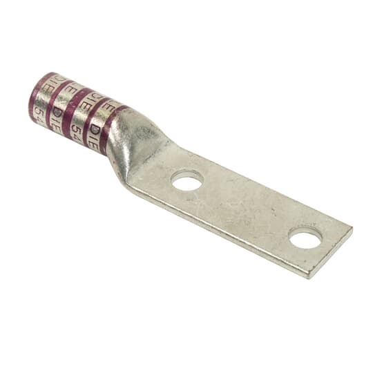Copper Two-Hole Lug, Long Barrel, Blind End, Max 35kV, Wire Size 4/0 AWG, 3/8 Inch Bolt Size, 1-3/4 Inch Hole Spacing, Tin Plated, Die Code 54, Die Color Code Purple