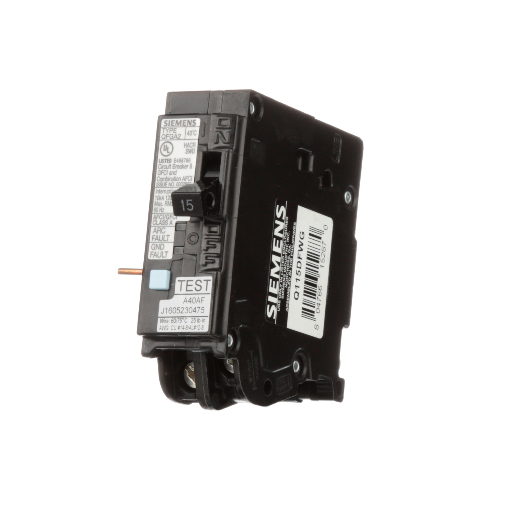  Low Voltage Residential Circuit Breakers Miniature Circuit Breakers AFCI GFCI - Dual Function AFCI GFCI 1-pole plug-on are Circuit Protection Load Center Mains, Feeders, and Miniature Circuit Breakers. BRKR 15A 1P 120V 10K AFC/GF WIREGUIDE