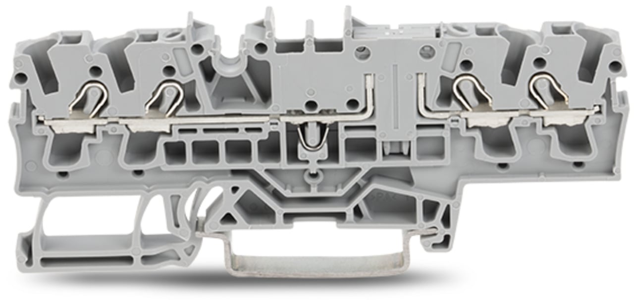 4-conductor through terminal block; 2.5 mm; with test option; same profile as 4-conductor disconnect terminal block; side and center marking; for DIN-rail 35 x 15 and 35 x 7.5; Push-in CAGE CLAMP; 2,50 mm; gray