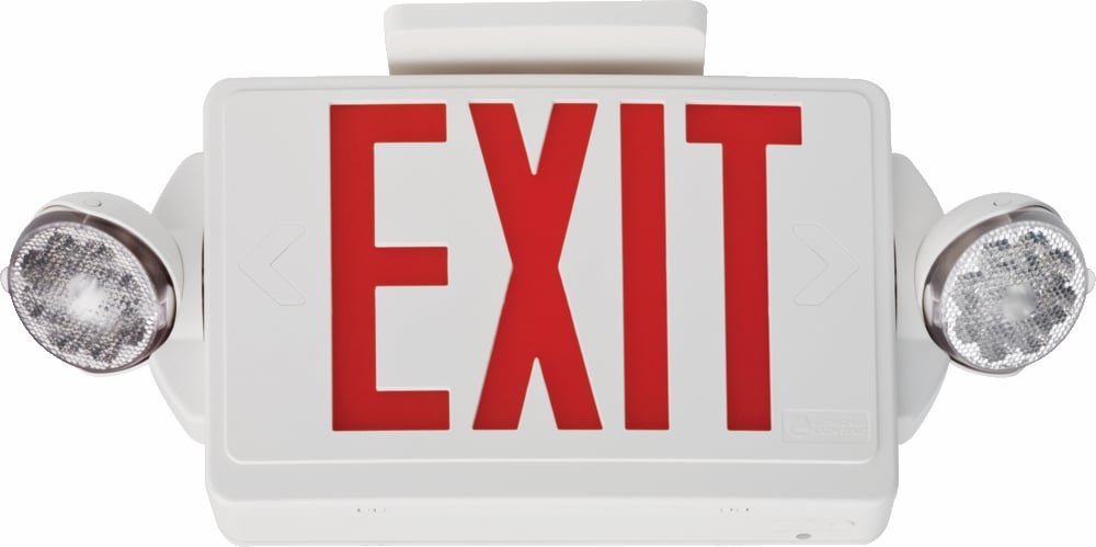 LHQM LED R HO M6 Quantum LED Emergency Light and Exit Sign Combo, Thermoplastic, White, Red, High Output Nickel-Cadmium Battery