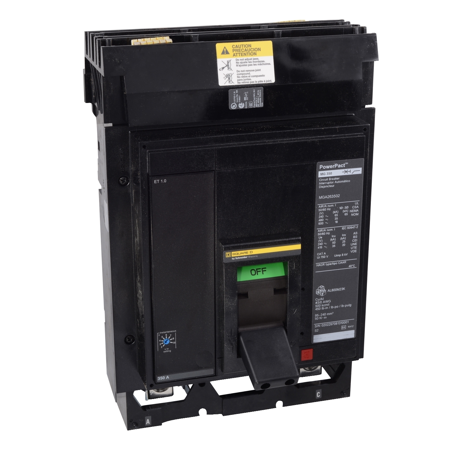 MJA36350 Molded Case Circuit Breaker, 350 Amp, 3 Pole, 600V