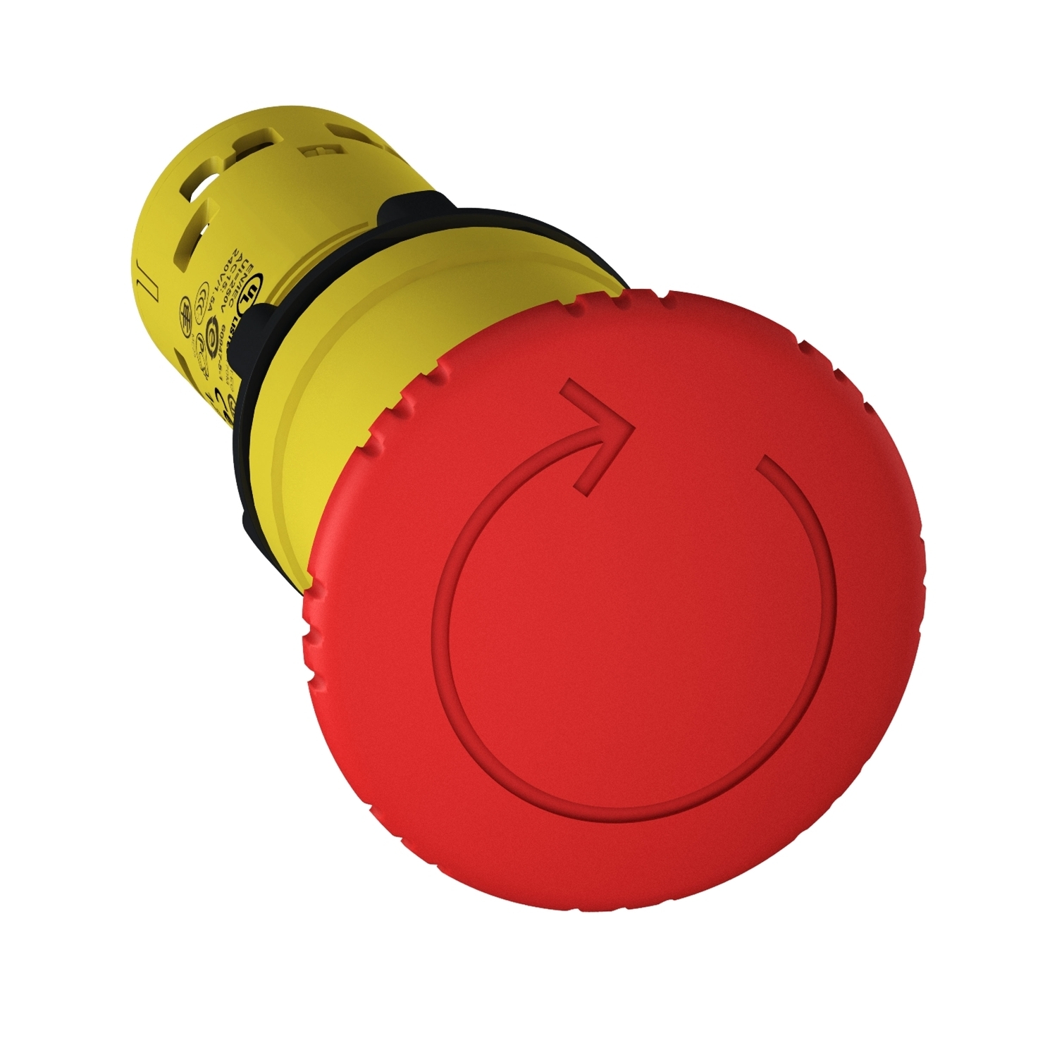 Monolithic emergency stop, Harmony XB7, plastic, red mushroom 40mm, 22mm, latching turn to release, 2NC