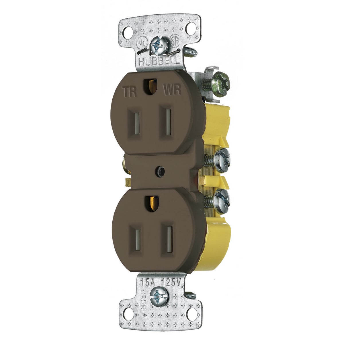 TradeSelect, Straight Blade Devices, Residential Grade, Receptacles, Weather and Tamper Resistant Duplex, 15A 125V, 2-Pole 3-Wire Grounding, 5-15R, Self Grounding, Brown