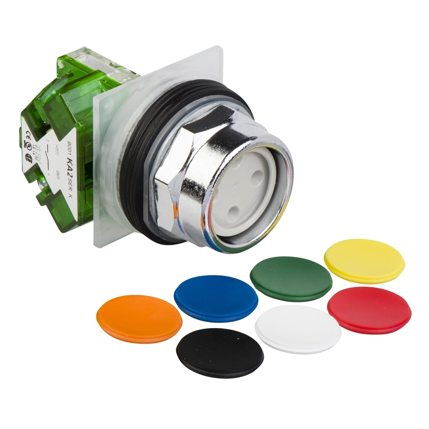 Push-button, Harmony 9001K, metal, recessed, 7 colours choice, 30mm, spring return, 1 NO