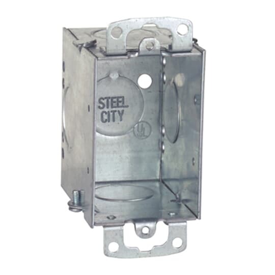 Gangable Switch Box, 14 Cubic Inches, 3 Inches Long x 2 Inches Wide x 2-3/4 Inches Deep, 3/4 Inch Knockouts, Pre-Galvanized Steel, Ears Flush for Old Work, For use with Conduit