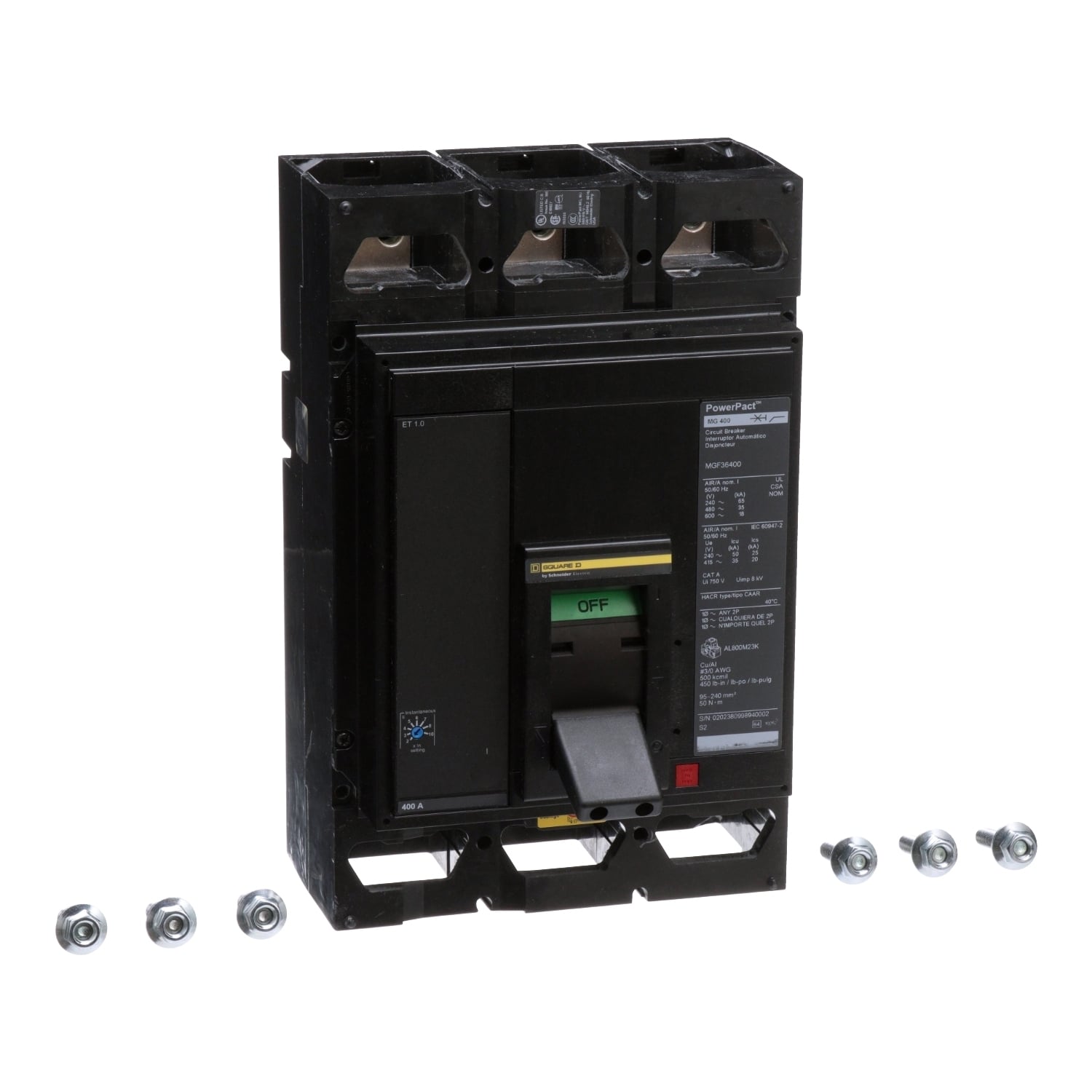Circuit breaker, PowerPacT M, 600A, 3 pole, 600VAC, 18kA, busbar, ET 1.0, 80%