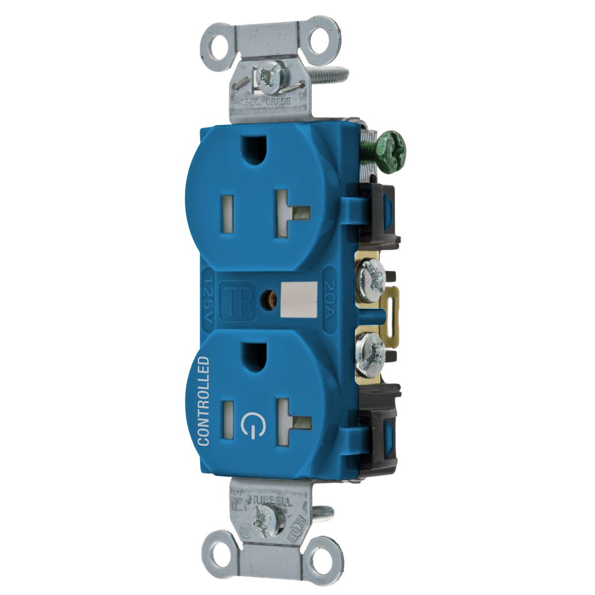 Straight Blade Devices, Receptacles, Duplex, 1/2 Load Controlled, 20A 125V, 2-Pole 3-Wire Grounding, 5-20R, Back and Side Wired, Black
