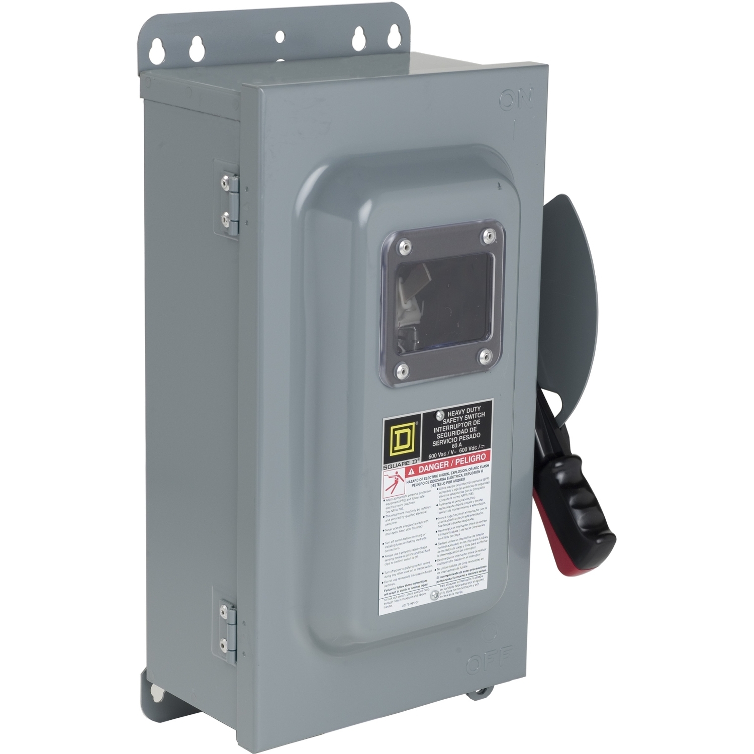 Safety switch, heavy duty, non fusible, 60A, 600V, 3 poles, 60HP, NEMA 12, interlock