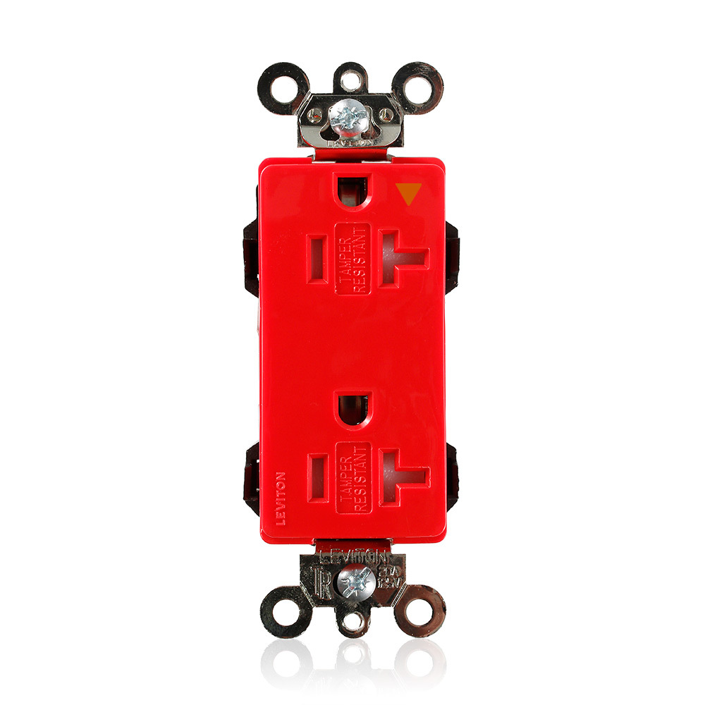 20 Amp, 125 Volt, Lev Lok Decora Receptacle, Isolated Ground, Tamper Resistant, Industrial Grade, Red