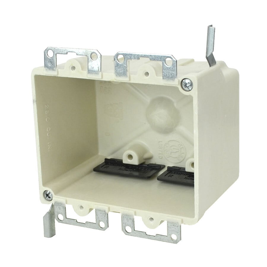 2-Gang Switch/Outlet Box; Metal ears, Speed "K" nonmetallic clamps, Wing bracket, 2-3/4 Inch Depth, Thermoset-Fiberglass Reinforced Polyester, 28 Cubic-Inch, Beige/Tan
