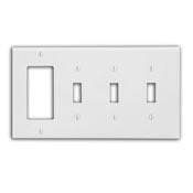 4-Gang 3-Toggle Decora/GFCI Device Combination Wallplate, Standard Size, Thermoplastic Nylon, Device Mount, White