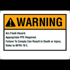 Self-Sticking NEC Arc Flash Protection Label, Polyester, 5 IN Length, 3-1/2 IN Width, Black Legend Color, Warning Legend, Yellow/White Background, Package: 100/Bag, National Electric Code 110.16