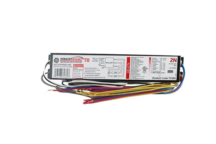 GE UltraStart T8, Normal Ballast Factor, Rapid start, 9.5 IN Length, 1.7 IN Width, 1.18 IN Height
