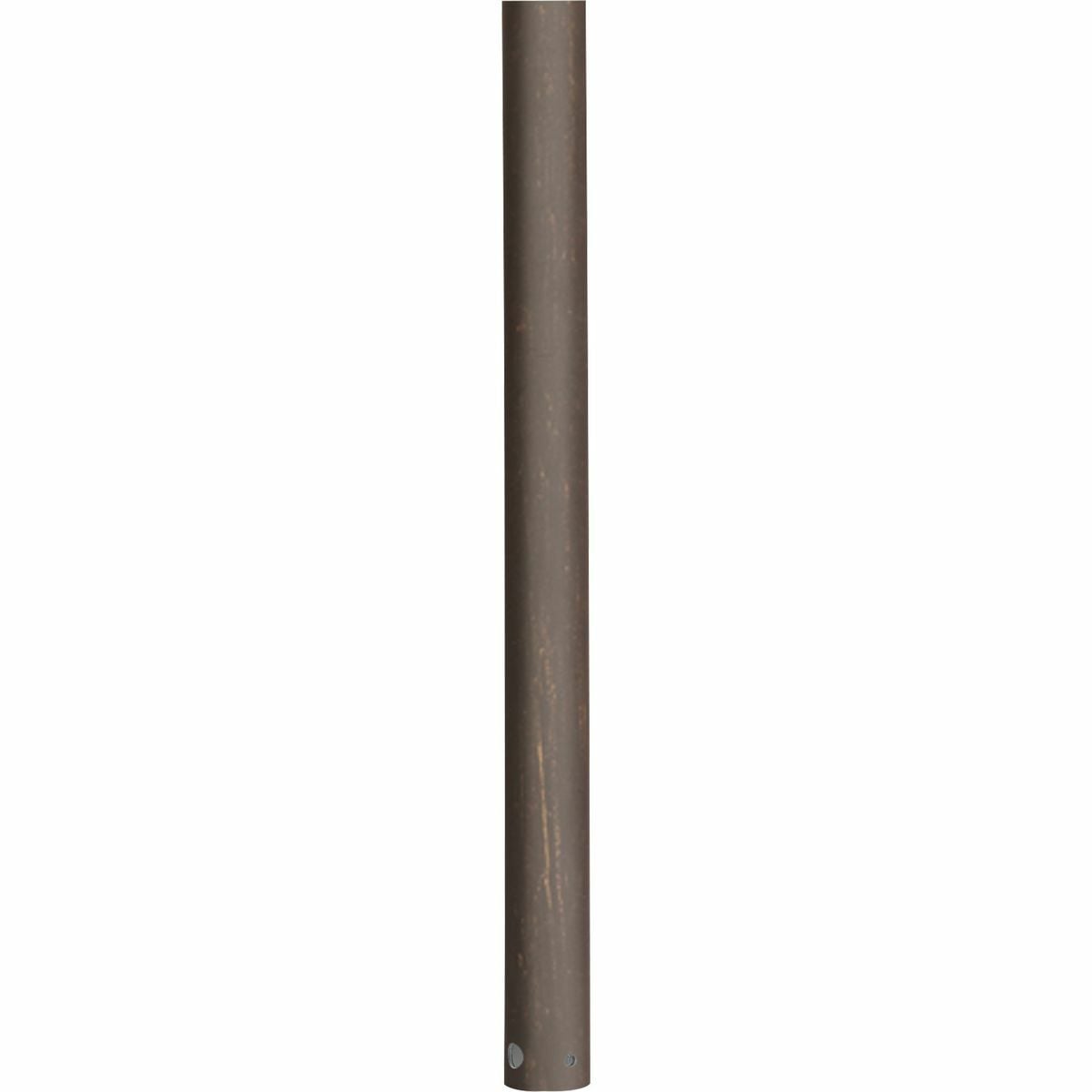 3/4 In. x 12 In. downrod for use with any Progress Lighting ceiling fan. Use of a fan downrod positions your ceiling fan at the optimal height for air circulation and provides the perfect solution for installation on high cathedral ceilings or in great rooms. Refer to the selection guide for recommended downrod lengths based upon your ceiling height. Antique Bronze finish.