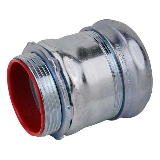 Compression Connector, Insulated and Concrete Tight, Conduit Size 2-1/2 Inches, Material Zinc Plated Steel, For use with EMT Conduit