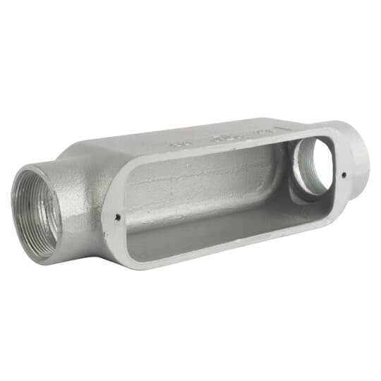 Series 35 Thru-Feed, 2 Inch Conduit Body, Body Material Malleable Iron, Finish Zinc Plating with an Aluminum, Acrylic Coating for Use with Rigid/IMC Conduit