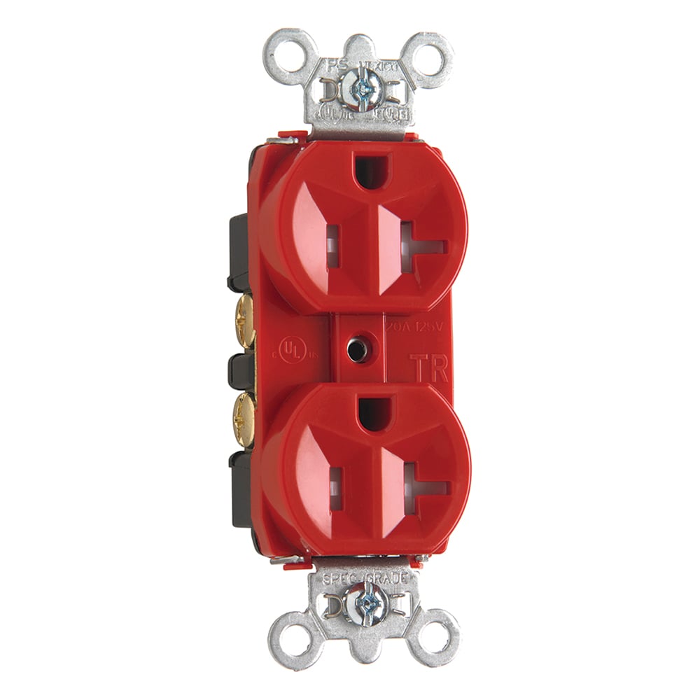 Tamper-Resistant Hard Use Spec Grade Duplex Receptacle Back and, Side Wire 20amp 125volt Red