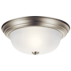 With just the right amount of added detail, this flush mount ceiling fixture provides not only the light you need, but the form as well.  A pleasing, yet unobtrusive look for any room where a functional light is needed. Alabaster swirl glass and Brushed Nickel finish 2 light. 60 watt max. Diameter 13in;, height 6in;.