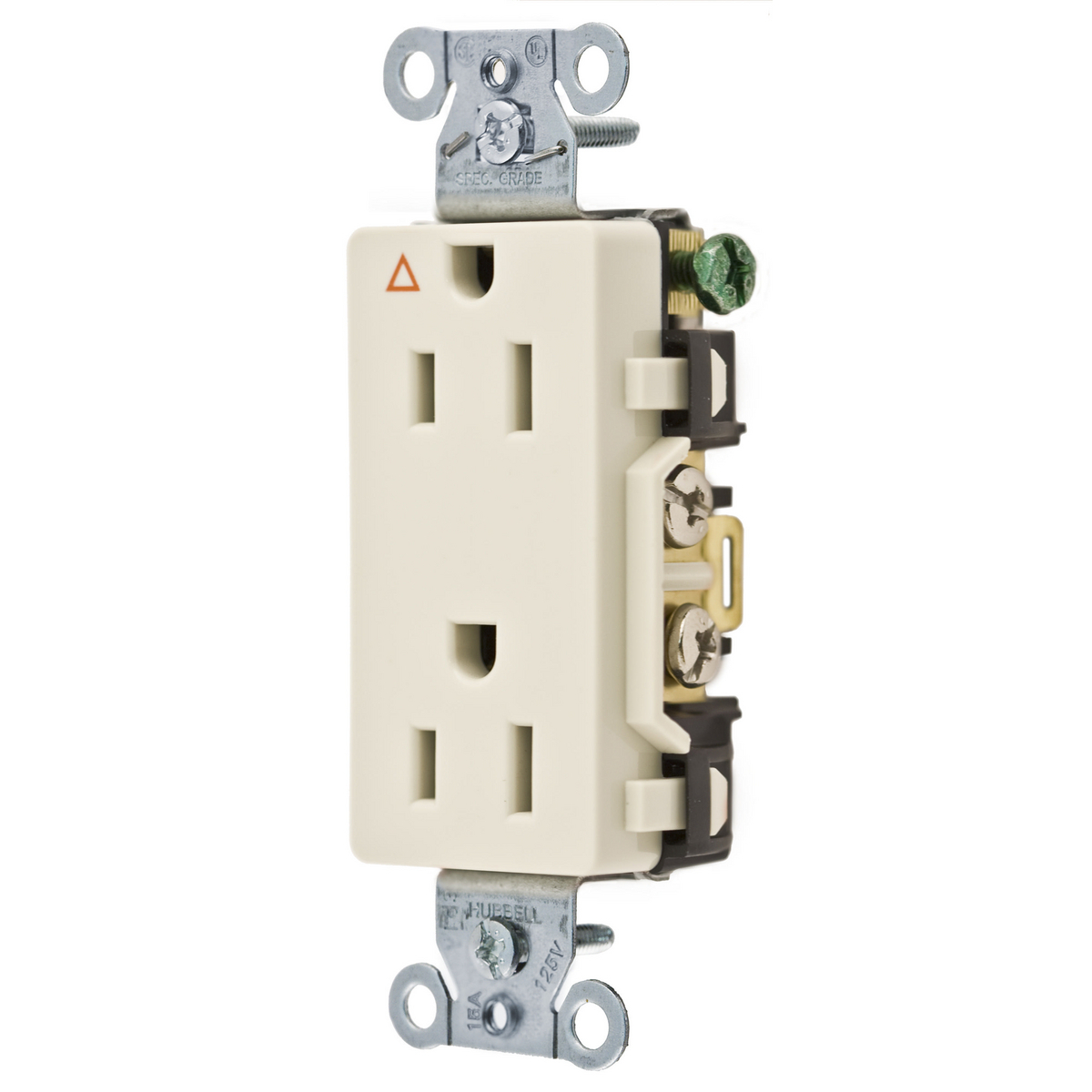 Straight Blade Receptacle, Decorator Duplex, Commercial Grade, Corrosion Resistant, Smooth Face, 15A 125V, 2-Pole 3-Wire Grounding, 5-15R, Back and Side Wired