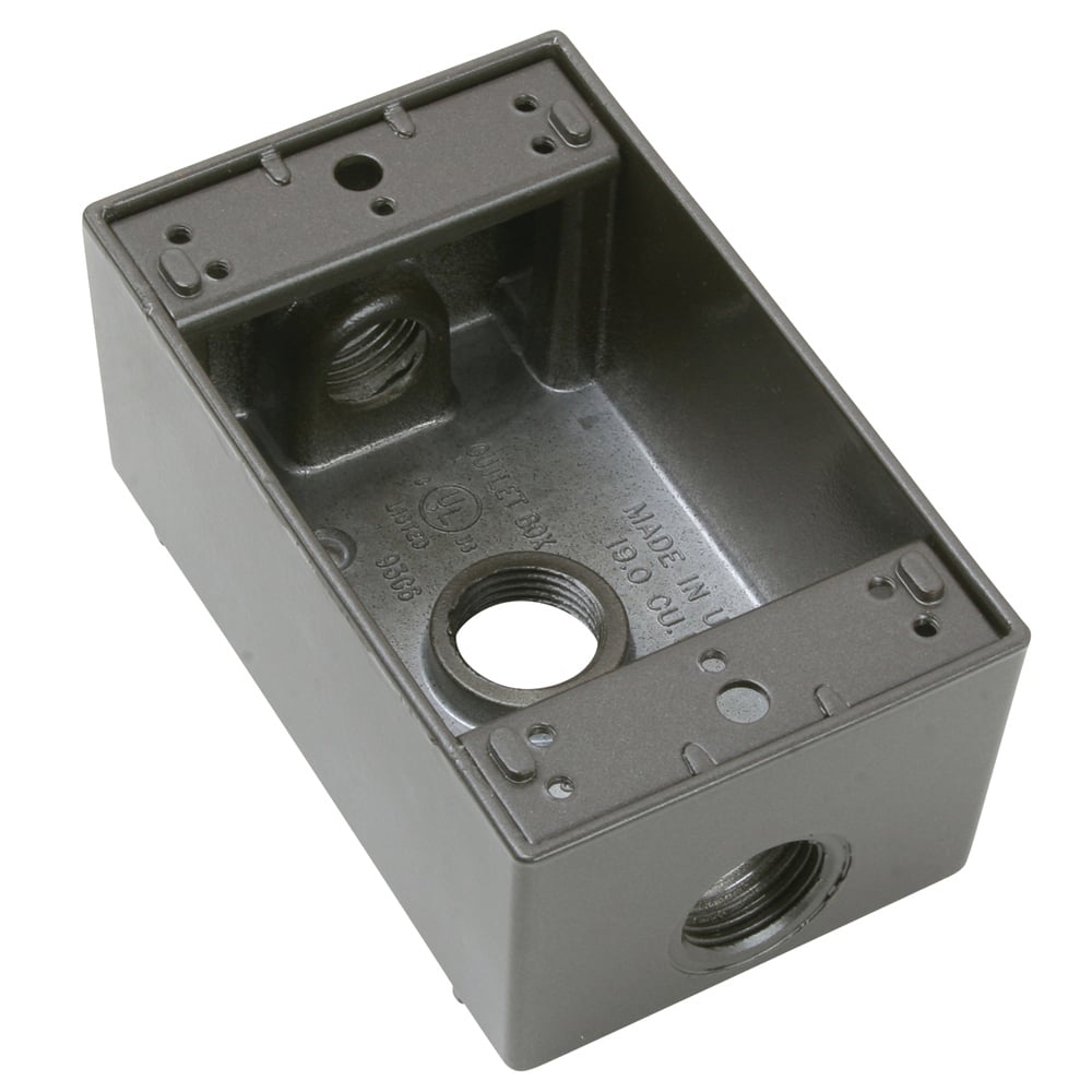 Weatherproof 1 Gang Box, 3 Hole 1/2, 18.5 Cu.In.,Bronze ( 1 Hole Each End, 1 Hole in Back)