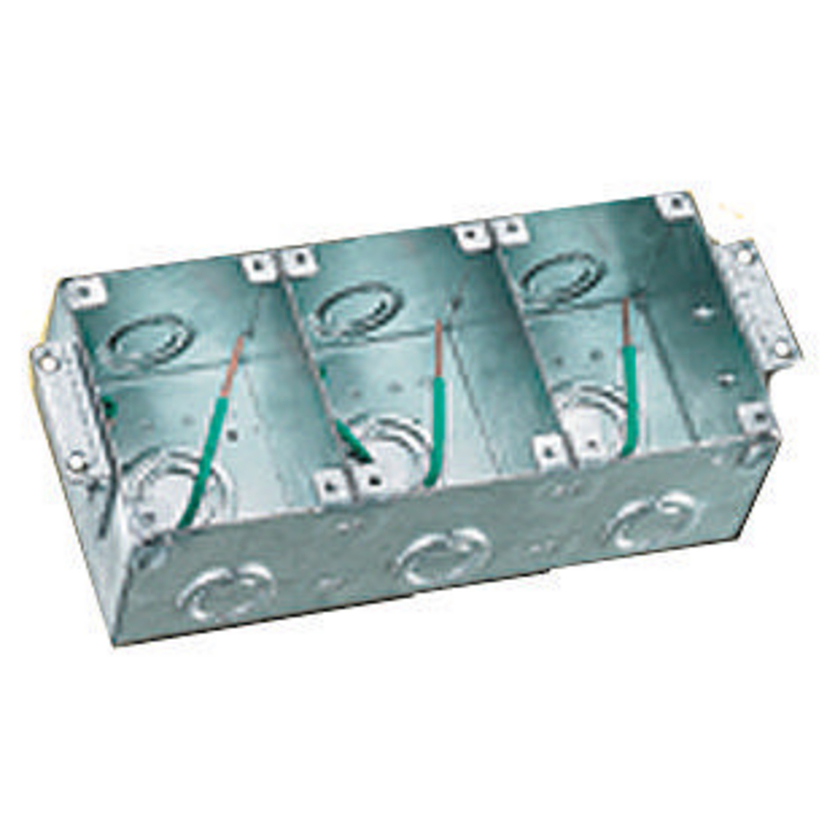 Flush Wooden Floor Box Series, 3-Gang, Rectangular, Galvanized Stamped Steel Box, Semi Adjustable