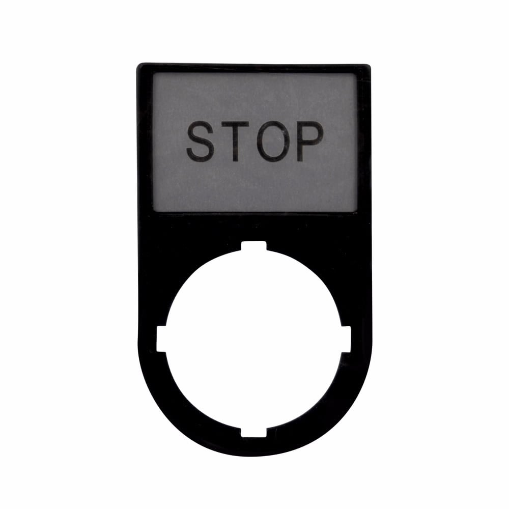 Eaton M22 pushbutton legend plate, Complete, 22.5 mm, Button: Black, Inscription: STOP/ GB0, IP66, NEMA 4X, 13