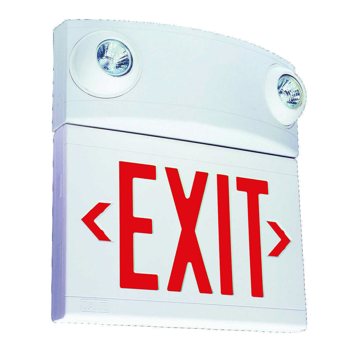 LT Series desiner combination exit/emergency light, Mounting Type: ceiling or wall mount, Face style: Universal Single/ Double Face, Wording On Sign: EXIT, Letter Color: red, Color: white, Number of Lamps: 2, Operation: emergency operation, Battery Type: Lead-Calcium, Battery Runtime: 90 min, Voltage Rating: 120/277 VAC.