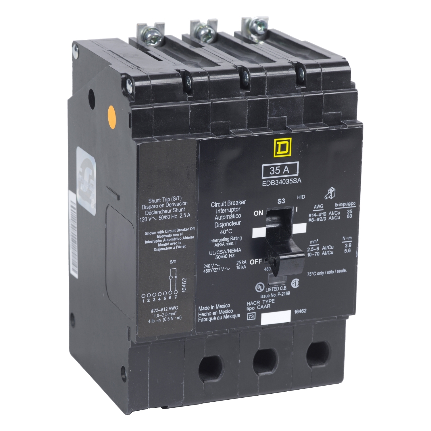 Mini circuit breaker, E-Frame, 70A, 3 pole, 480Y/277VAC, 100kA max, bolt on, shunt trip [TAA]