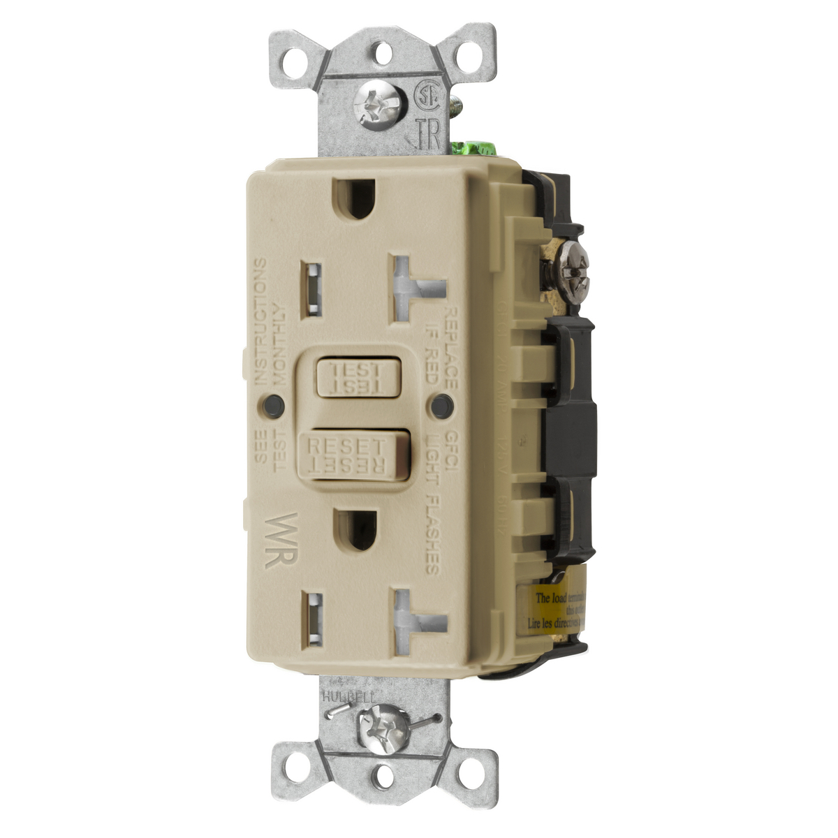 Power Protection Devices, Receptacle, Self Test, GFCI, TRWR, Commercial Grade, 20A 125V, 2-Pole 3-Wire Grounding, 5-20R, Ivory