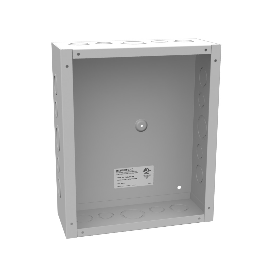 12x4x10 Screw Cover Type 1 UL Listed Steel Knockouts ANSI 61 Gray Cover wit Teardrop Slots Mounting Holes in Back